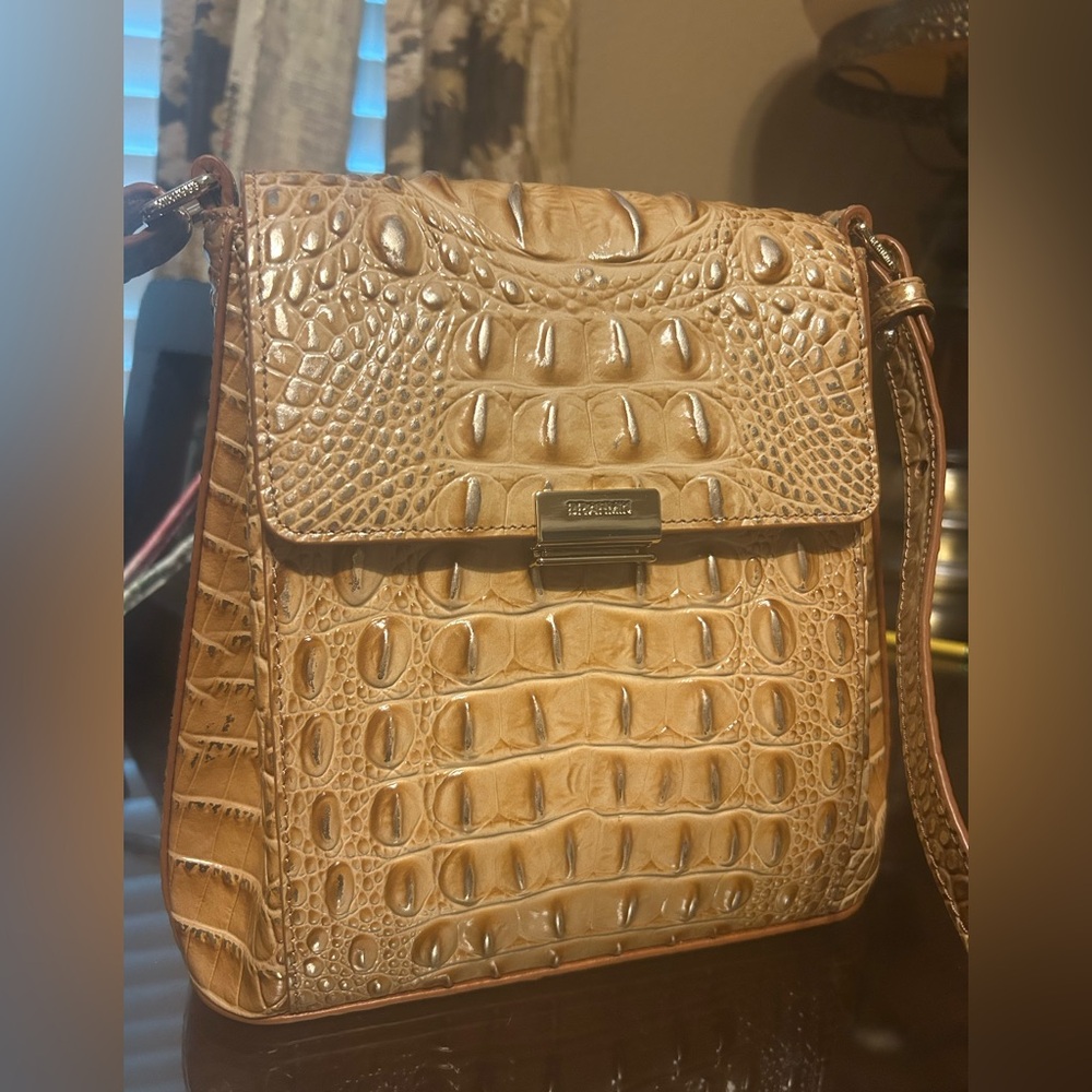 Brahmin Tan Crocodile Embossed Crossbody Bag
